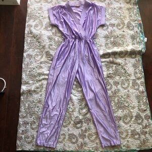 “Laura smith” Purple satin pajama sleepwear jumpsuit with elastic waist